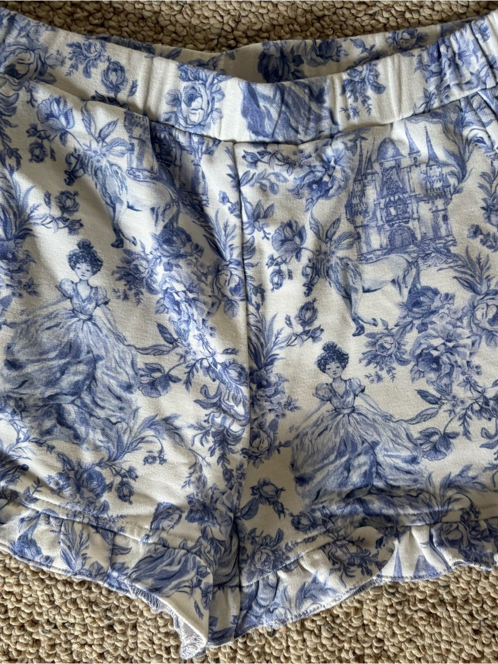 Posh Peanut White and Blue Toile shorts